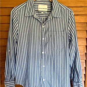 Lola River Blue & White Striped Button Down Shirt | Size M Like New